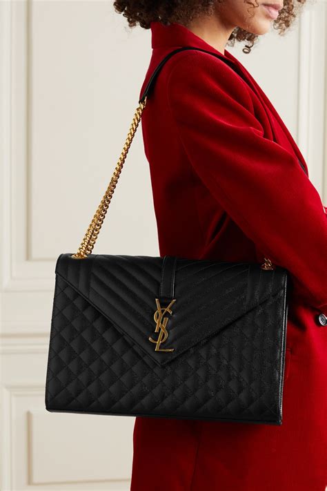 ysl style envelop black leather bag